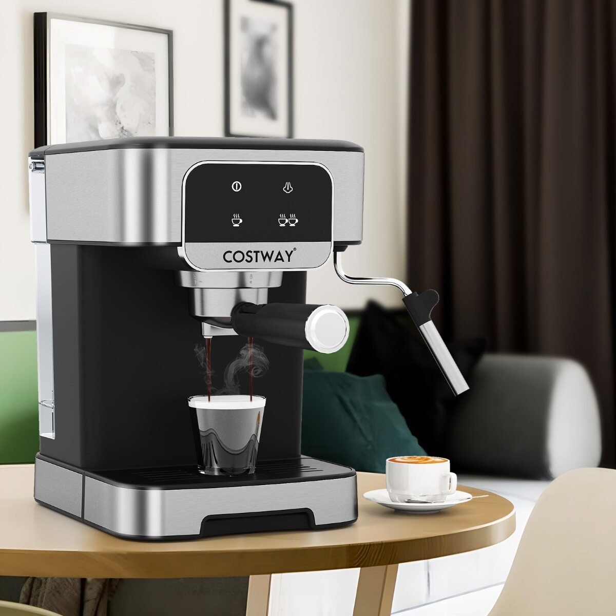 1200 W professionaalne kohvimasin aurupiimavahustajaga, 20 baari espressomasin baristadele, must ja hõbedane
