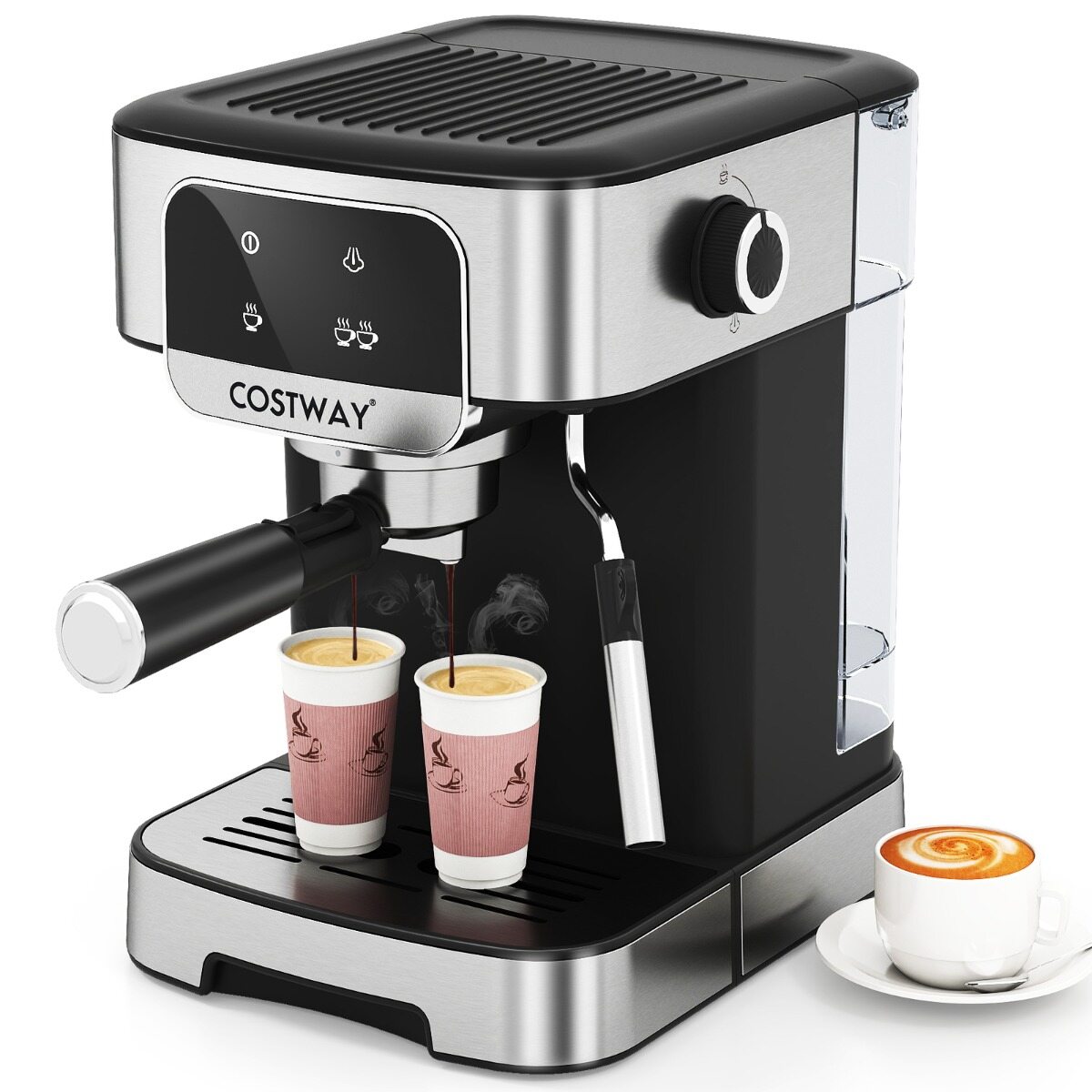 1200 W professionaalne kohvimasin aurupiimavahustajaga, 20 baari espressomasin baristadele, must ja hõbedane