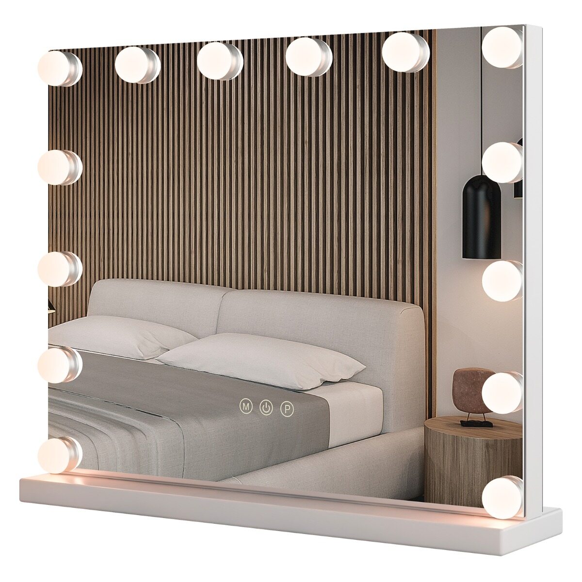 Hollywoodi peegel valgustusega Lauapeegel 14 hämardatava LED-tule ja 3 valgusvärviga 50 x 12 x 43 cm