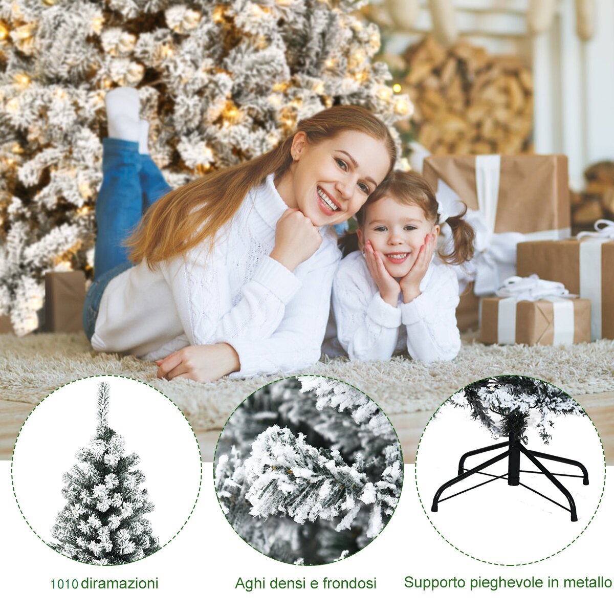 Lumega kaetud kunstkuusk LED-tulede ja metalljalaga 225 cm
