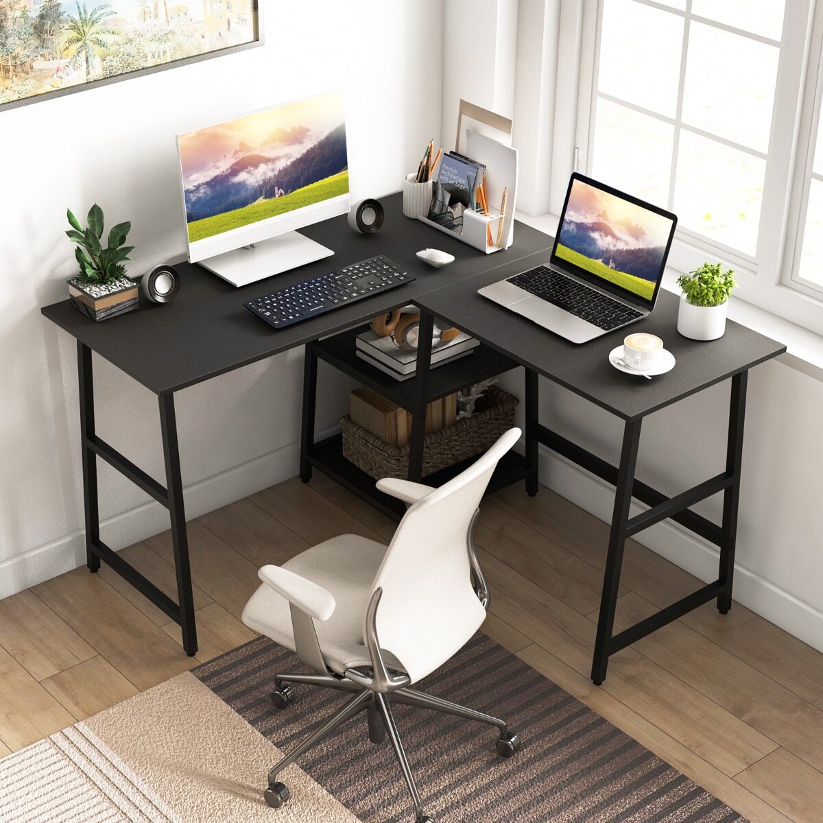 L-kujuline nurgalaud pistikupesade ja USB-portidega 120 x 120 x 75 cm must