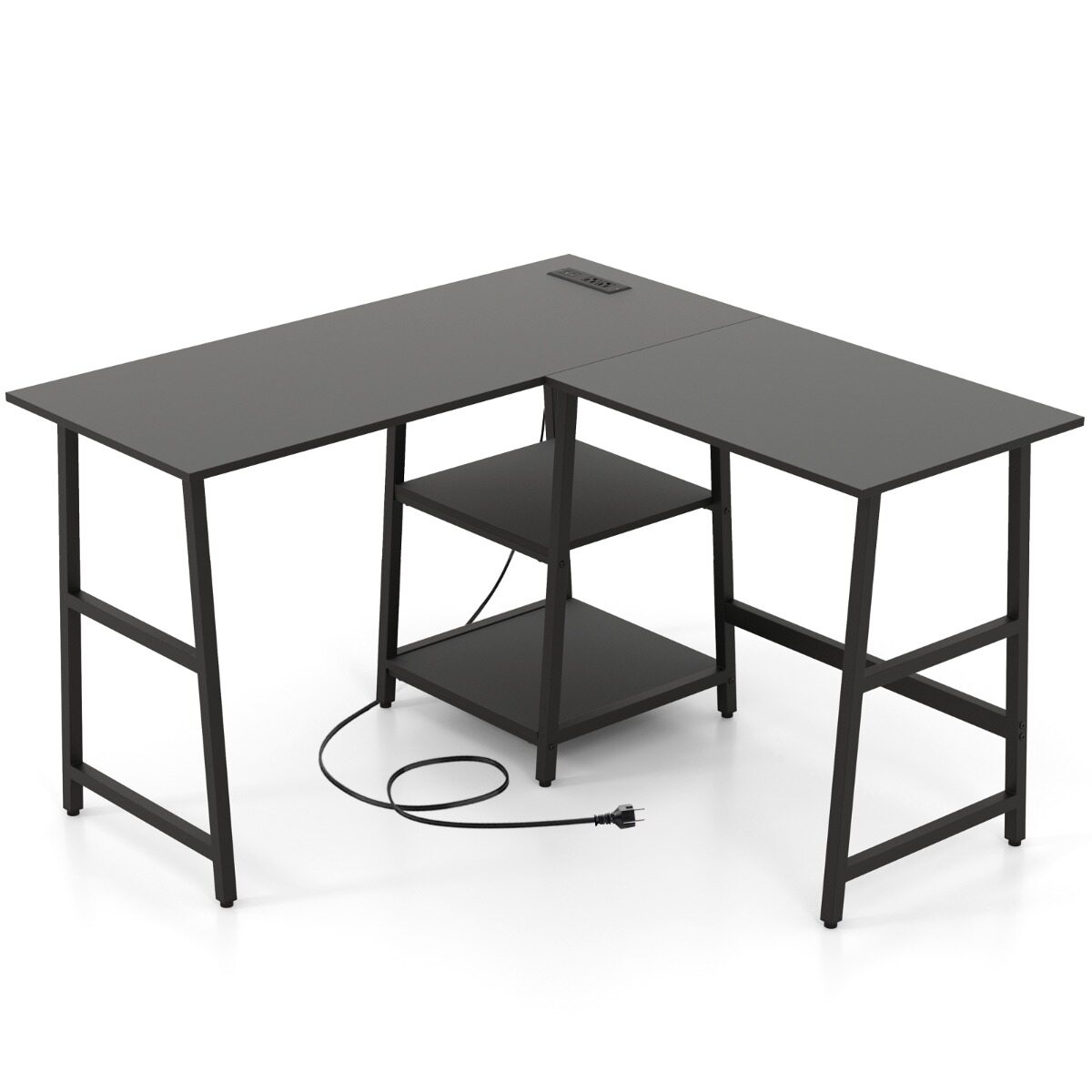 L-kujuline nurgalaud pistikupesade ja USB-portidega 120 x 120 x 75 cm must