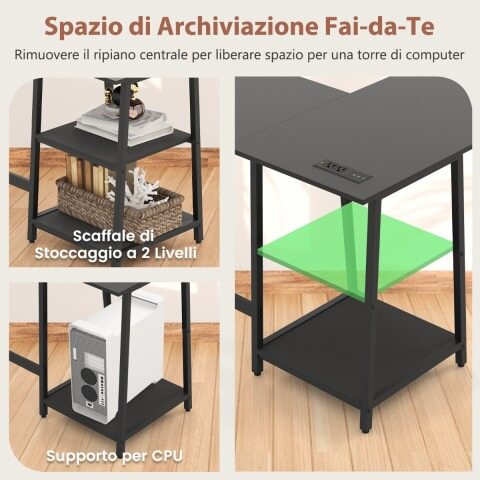 L-kujuline nurgalaud pistikupesade ja USB-portidega 120 x 120 x 75 cm must