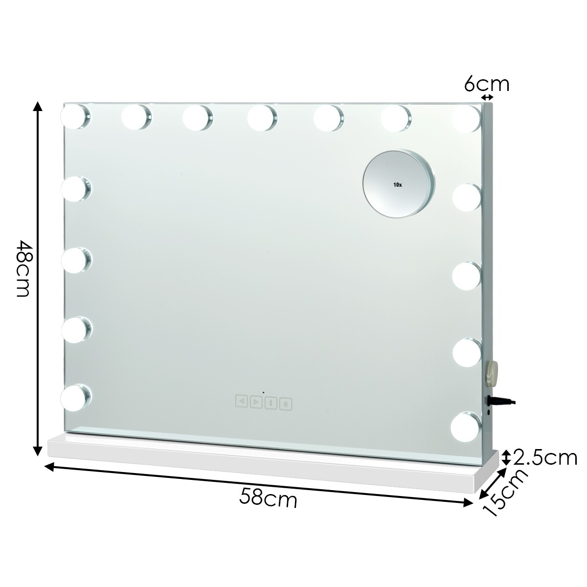 Hollywoodi peegel valgustusega kosmeetilise peegliga magamistuppa 25 x 10 x 48 cm valge
