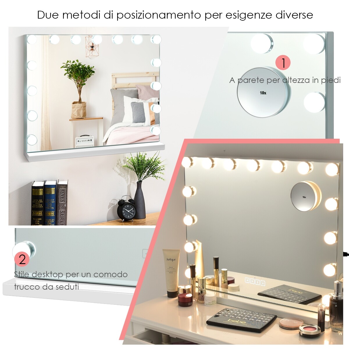 Hollywoodi peegel valgustusega kosmeetilise peegliga magamistuppa 25 x 10 x 48 cm valge