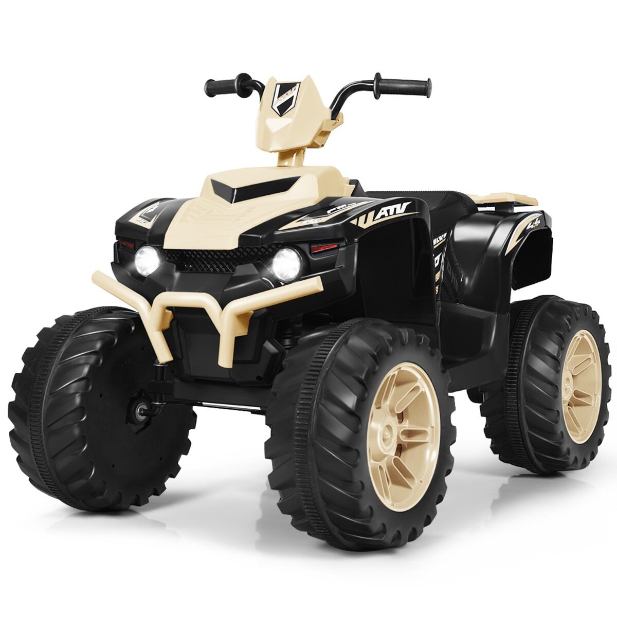 12 V elektriline ATV lastele muusika ja LED-tuledega, akutoitel ATV mugava istmega 104x67x74cm mullakollane