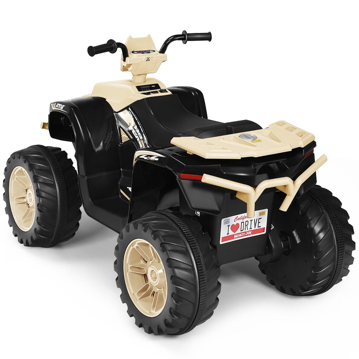 12 V elektriline ATV lastele muusika ja LED-tuledega, akutoitel ATV mugava istmega 104x67x74cm mullakollane