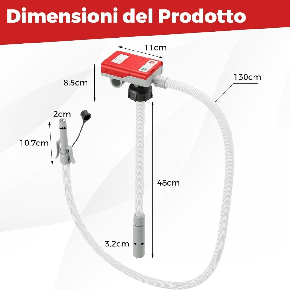 Kütusepump automaatse seiskamisega, USB/akutoitega bensiinipump ja kiire vooluga 14 l/min punane ja valge