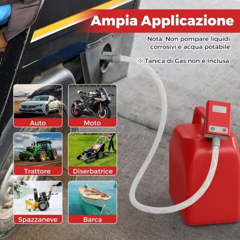 Kütusepump automaatse seiskamisega, USB/akutoitega bensiinipump ja kiire vooluga 14 l/min punane ja valge