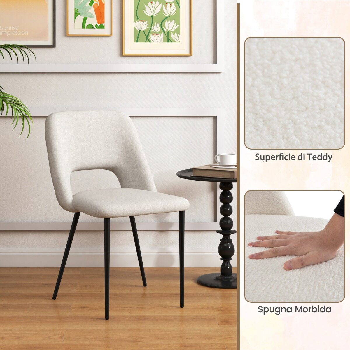 Söögitoa tooli komplekt (2 tk), polsterdatud köögitoolid seljatoega, 48,5 x 57 x 85 cm, beež