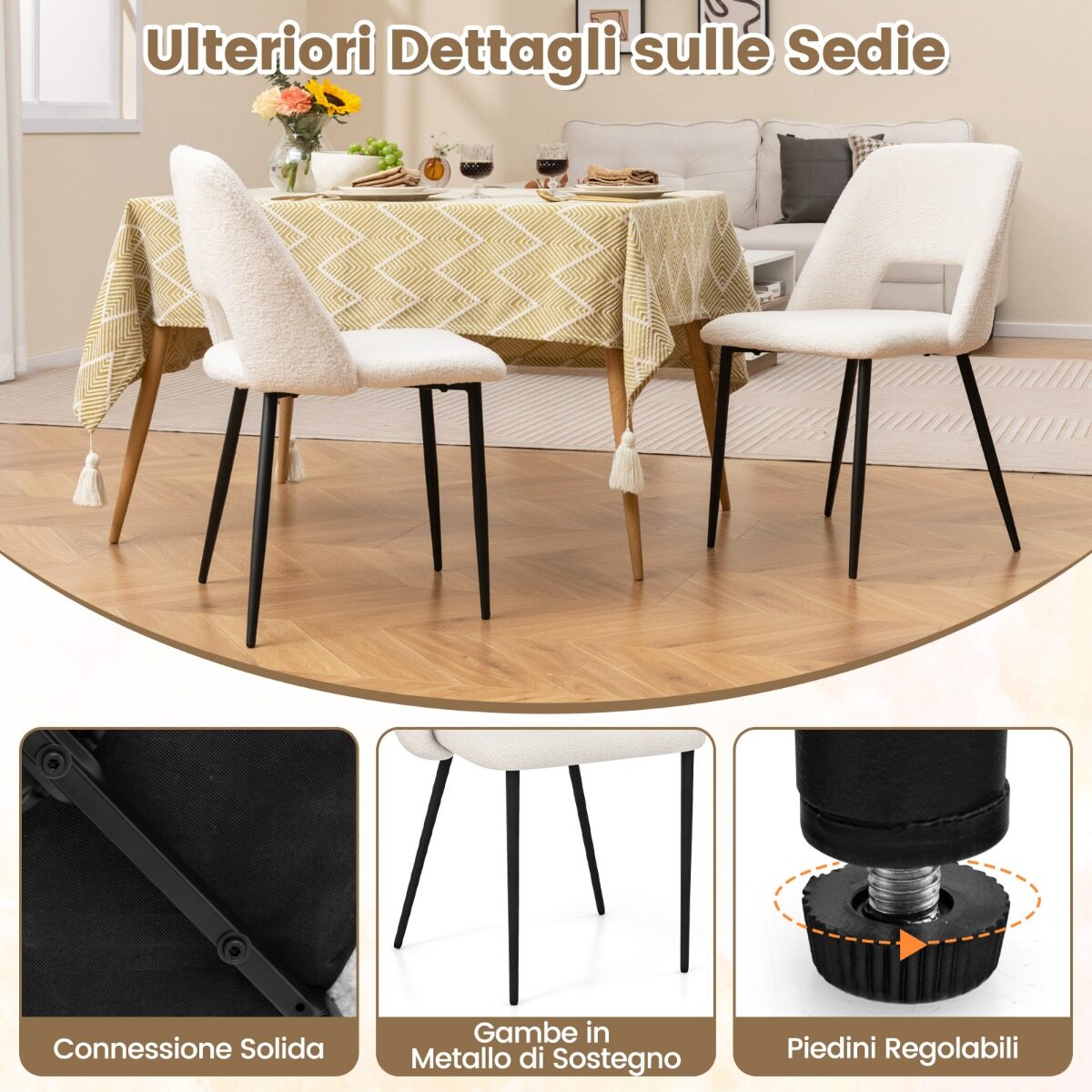 Söögitoa tooli komplekt (2 tk), polsterdatud köögitoolid seljatoega, 48,5 x 57 x 85 cm, beež