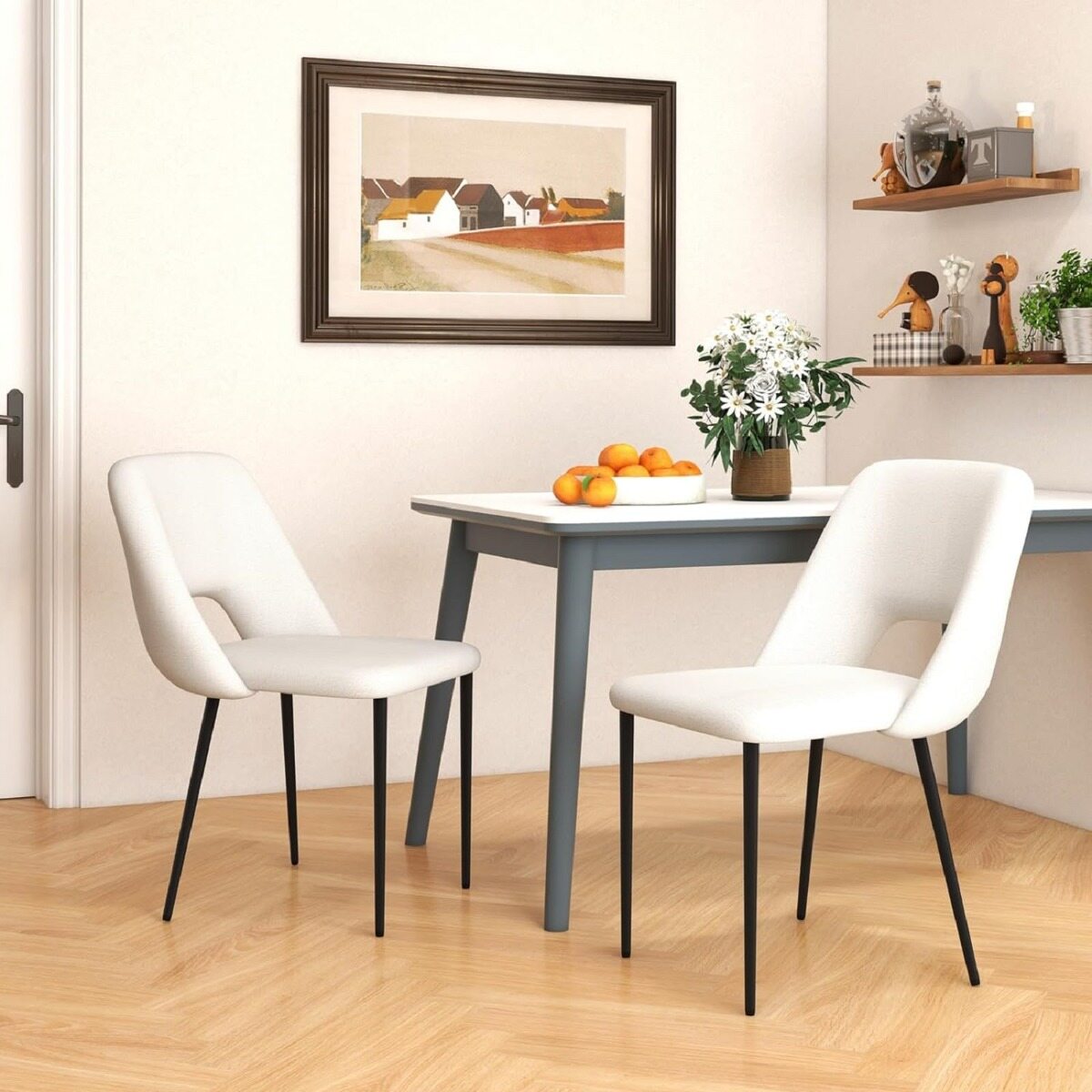 Söögitoa tooli komplekt (2 tk), polsterdatud köögitoolid seljatoega, 48,5 x 57 x 85 cm, beež