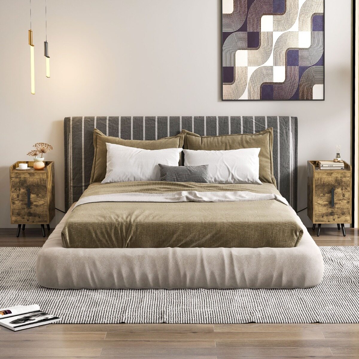 Öökapp laadimisjaamaga, kitsas öökapp 2 sahtli ja USB-portidega, 40 x 32 x 60 cm, maalähedane pruun
