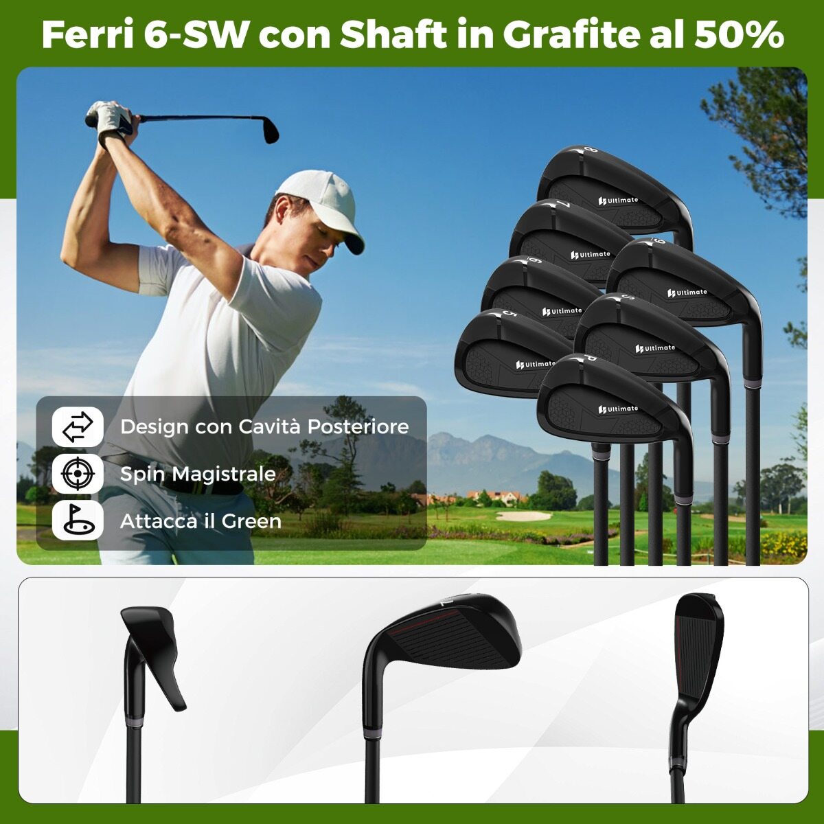 Meeste golfikeppide komplekt kaasaskantava golfikoti ja alusega, putteri ja vihmakattega