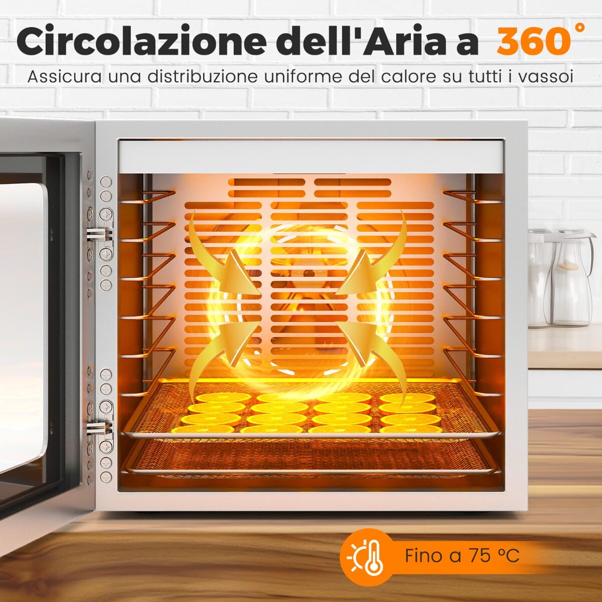 850 W puuviljakuivati ​​48-tunnise taimeriga, temperatuuri reguleerimine 35–75 °C liha jaoks, hõbedane