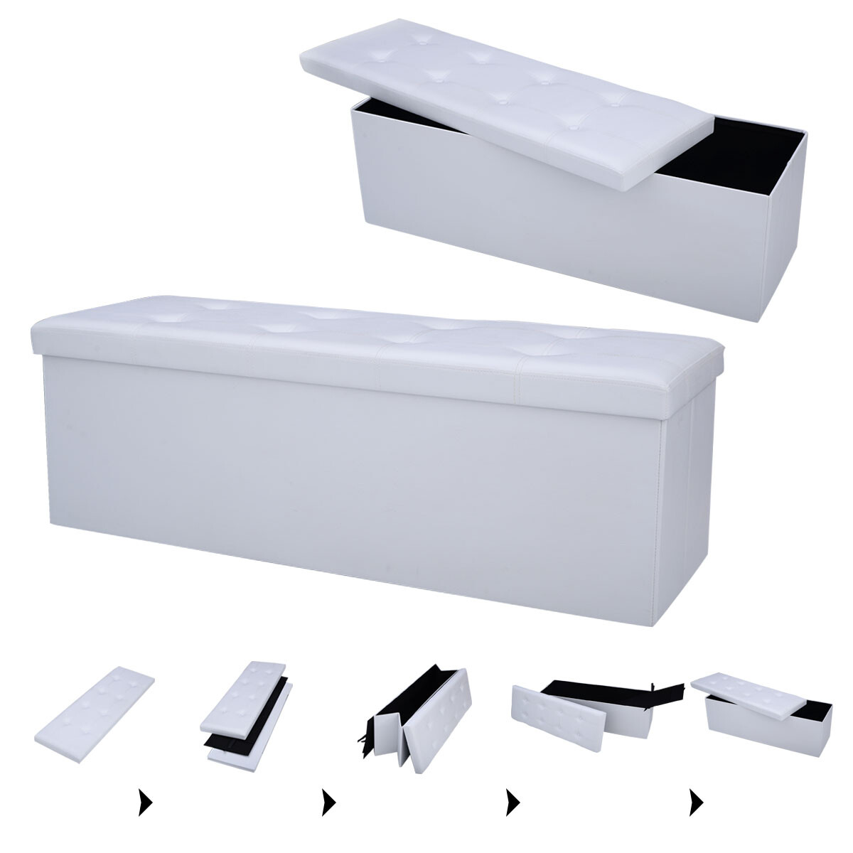 45 Inches Large Folding Ottoman Storage Seat-White
