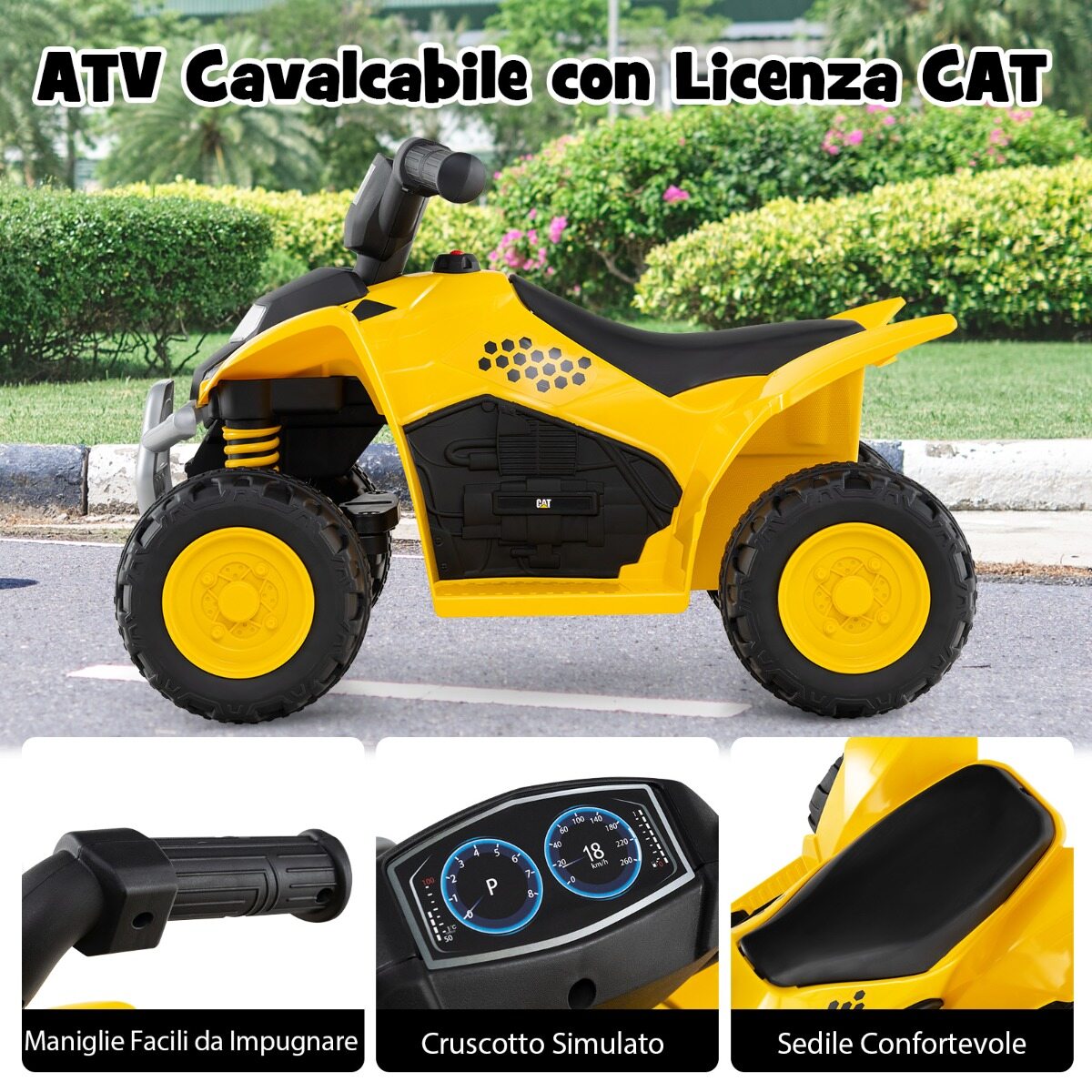 CAT litsentseeritud laste elektriline ATV signaaliga, laste elektriline ATV ja keermestatud rattad 18-36 kuud, kollane