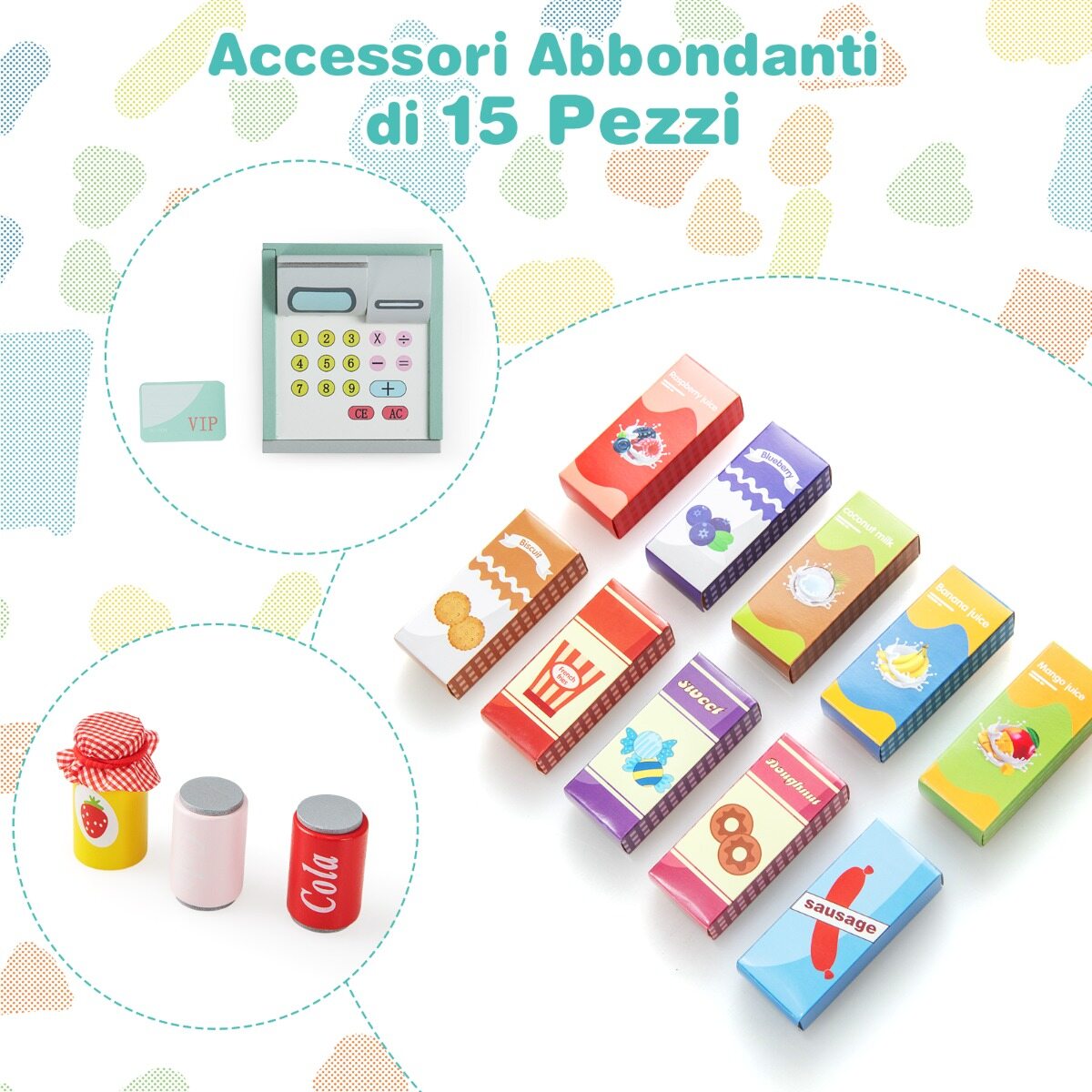 Laste toidupood kassaaparaadi, müügiautomaadi ja rohelise supermarketi mänguasjade komplektiga