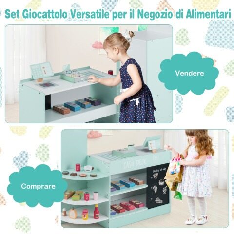 Laste toidupood kassaaparaadi, müügiautomaadi ja rohelise supermarketi mänguasjade komplektiga
