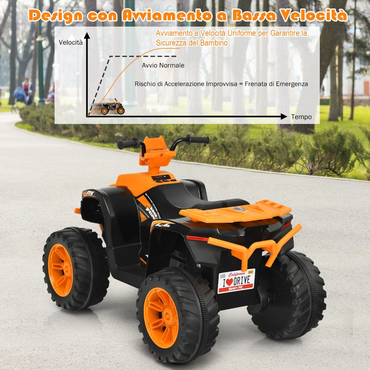 12 V elektriline ATV lastele muusika ja LED-tuledega, akutoitel ATV mugava istmega 104x67x74cm oranž