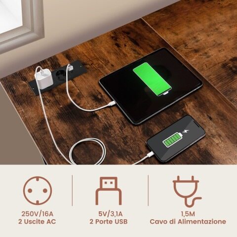 L-kujuline nurgalaud pistikupesade ja USB-portidega 120 x 120 x 75 cm maalähedane pruun