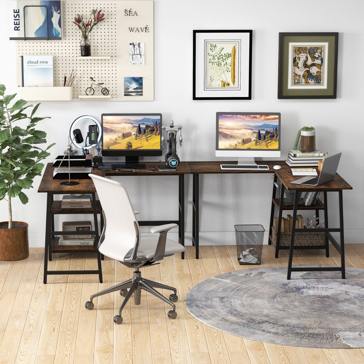 L-kujuline nurgalaud pistikupesade ja USB-portidega 120 x 120 x 75 cm maalähedane pruun