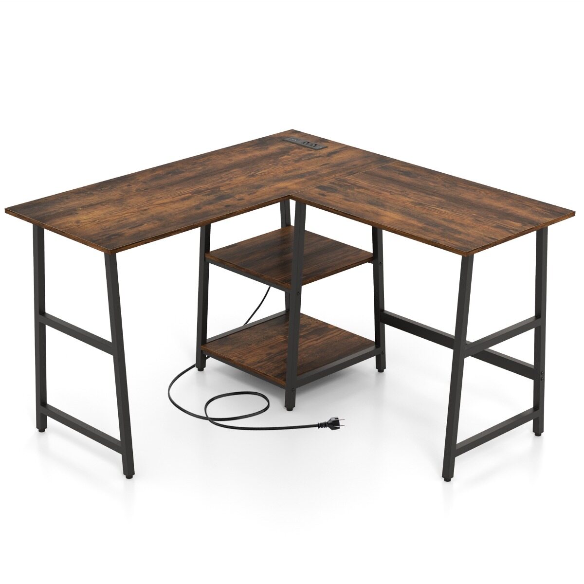 L-kujuline nurgalaud pistikupesade ja USB-portidega 120 x 120 x 75 cm maalähedane pruun