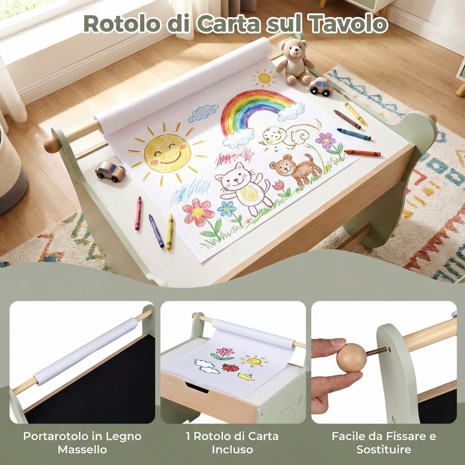 Children's wooden table and chair set, study, reversible blackboard, paper roll, multi-activity set, hidden container, drawing, painting, writing Children's wooden table and chair set, study, reversible blackboard, paper roll, multi-activity set, hidden container, drawing, painting, writing