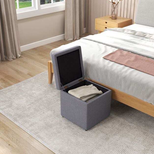 Stool with storage space 40 x 40cm footstool upholstered with lid grey