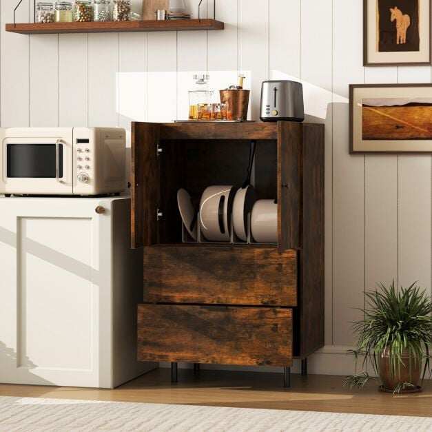 2 Door Sideboard with Drawers and Storage Bar Cabinet on Stand with Metal Legs Coffee Display Cabinet 2 Door Sideboard with Drawers and Storage Bar Cabinet on Stand with Metal Legs Coffee Display Cabinet