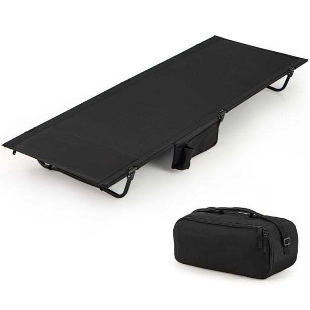Costway Ultralight Camping Cot for Adults with Side Pocket-Black Costway Ultralight Camping Cot for Adults with Side Pocket-Black