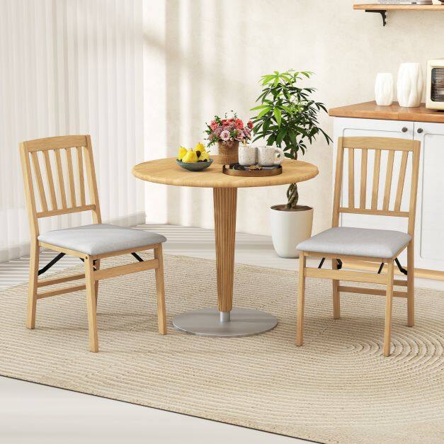 Set of 2 Folding Dining Chair with Rubber Wood Frame and Padded Seat-Light Grey Set of 2 Folding Dining Chair with Rubber Wood Frame and Padded Seat-Light Grey