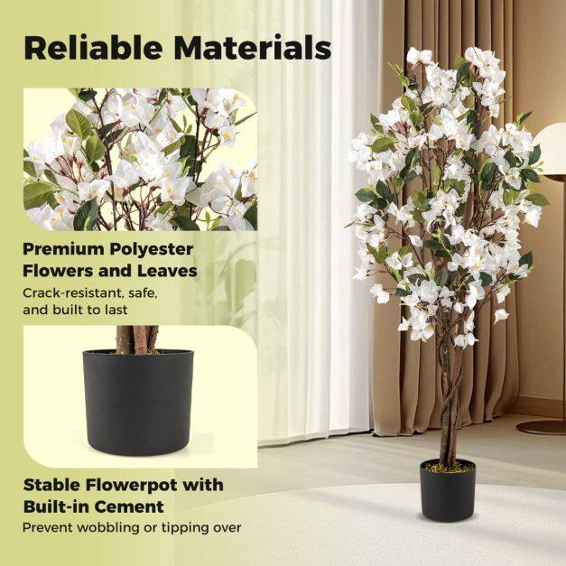 120 cm kõrgune kunstlill-bougainvillea õitsvate õitega - valge