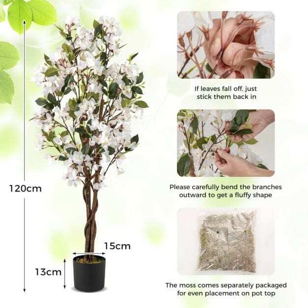 120 cm kõrgune kunstlill-bougainvillea õitsvate õitega - valge