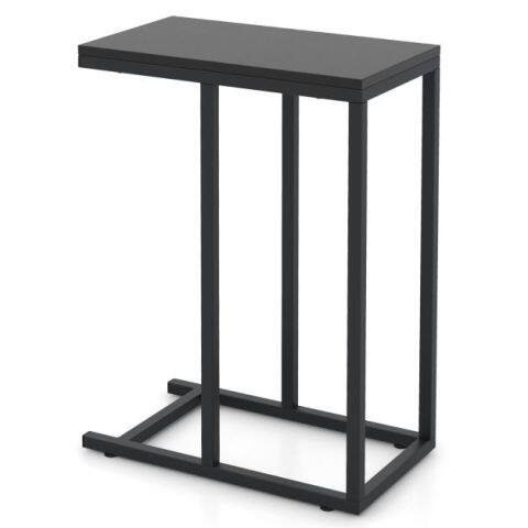 C-kujuline abilaud diivanile ja voodile, diivani abilaud, 64 cm, metallraamiga, telekaalus, maalähedane tamm, must