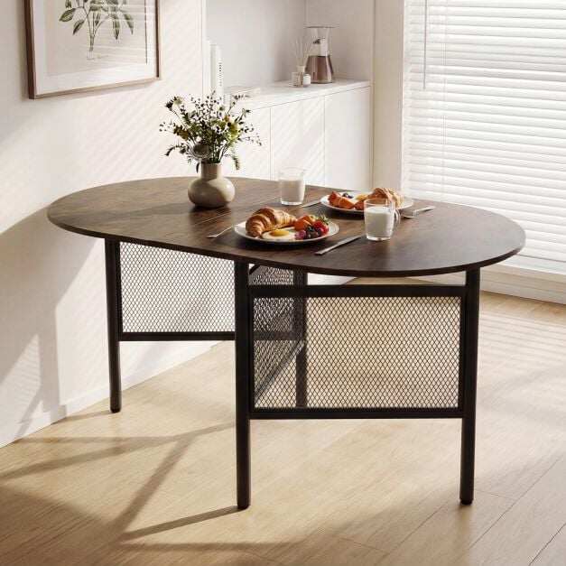 150 CM Folding Dining Table Drop Leaf for 6-8 People-Rustic Brown 150 CM Folding Dining Table Drop Leaf for 6-8 People-Rustic Brown