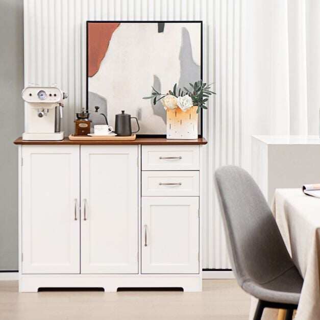 Sideboard with worktop & doors & drawers & adjustable shelves kitchen cabinet white
