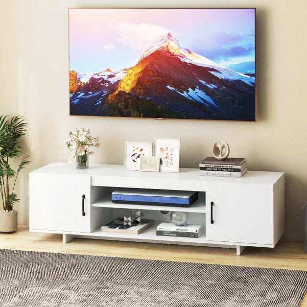 TV Stand for TVs up to 70 Inches with Power Outlet and 2 Cable Holes-White TV Stand for TVs up to 70 Inches with Power Outlet and 2 Cable Holes-White