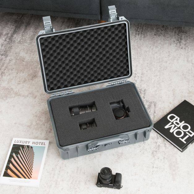 Portable Waterproof Hard Case for Electronics, Hard Shell Dry Box 56x44x22cm Grey