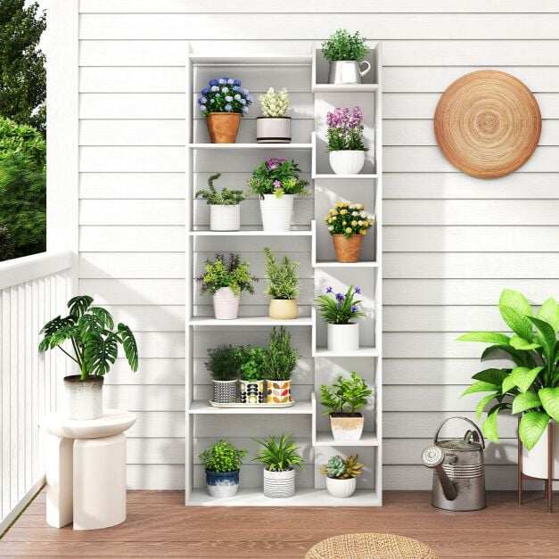 11-Shelf Wooden Bookshelf with 2 Anti-Tipping Kits-White