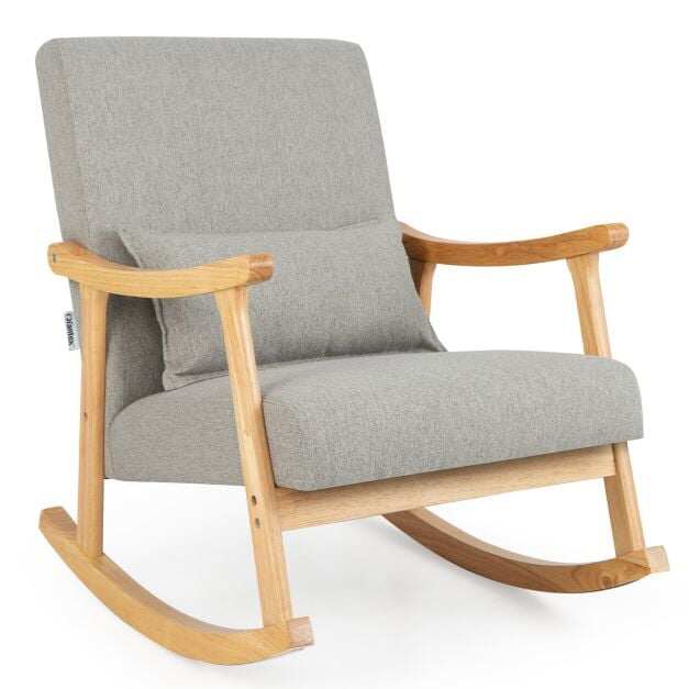 Costway Upholstered Rocking Chair Modern Rocker with Rubber Wood Frame-Grey Costway Upholstered Rocking Chair Modern Rocker with Rubber Wood Frame-Grey