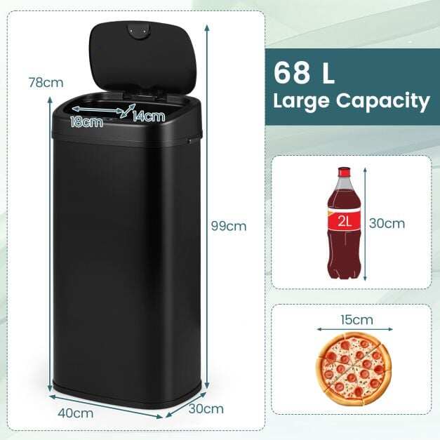 68 L automaatne prügikast anduri ja kahe tsooniga, must