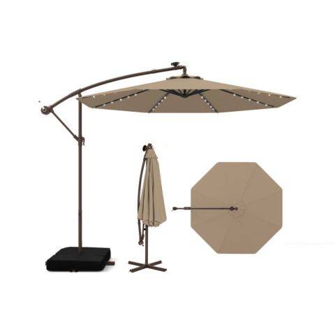 300 cm rippuv nihkega päikesevari 40 LED-tulega, päikesepaneelide ja patareidega - kohvivärvi