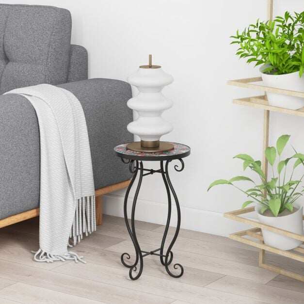 Välistingimustes kasutatav mosaiik-ümmargune taimealus keraamiliste plaatidega pealispinnaga