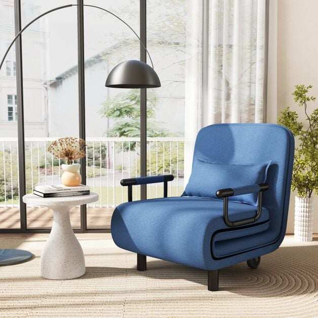 3-in-1 Convertible Sofa Bed with 5-Position Adjustable Backrest-Blue 3-in-1 Convertible Sofa Bed with 5-Position Adjustable Backrest-Blue