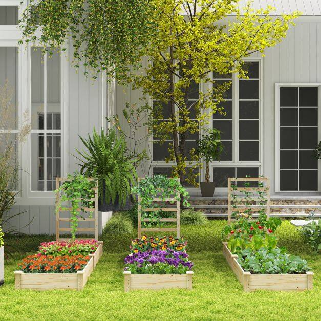 235x63x102 cm kuusepuidust köögiviljaaia ruudukujuline võre avatud alusega isetegemise maalimine ronitaimede, puuviljade, lillede ja köögiviljade, naturaalse värvusega