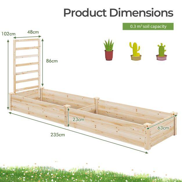 235x63x102 cm kuusepuidust köögiviljaaia ruudukujuline võre avatud alusega isetegemise maalimine ronitaimede, puuviljade, lillede ja köögiviljade, naturaalse värvusega