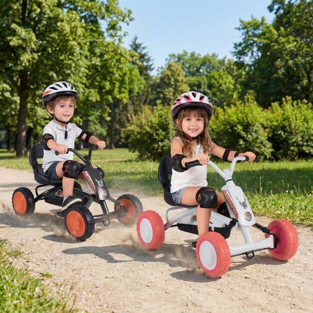 Laste pedaalidega gokart, 4 ratast, 2-positsiooniline iste ja kulumiskindlad rattad - valge