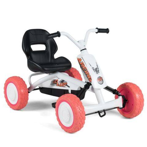 Laste pedaalidega gokart, 4 ratast, 2-positsiooniline iste ja kulumiskindlad rattad - valge