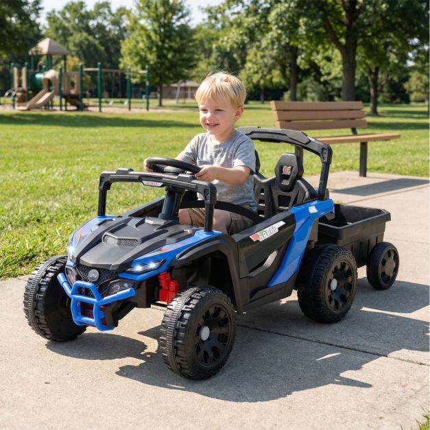 12V Battery Powered Ride On Kids Tractor with Detachable Trailer-Navy